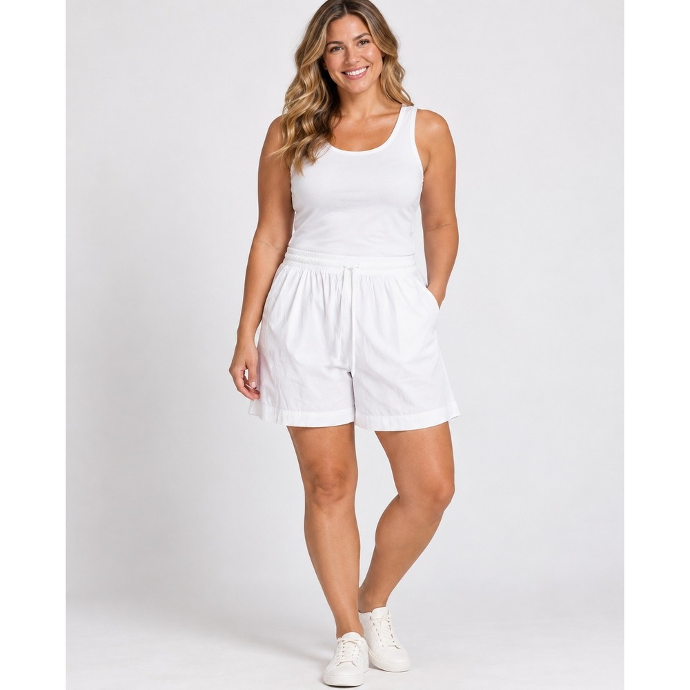 Athleta White Elastic Drawstring Waist Relaxed Athletic Shorts Large NWOT